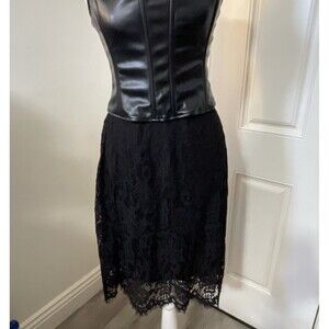 H&M Women's Black Lace Midi Knee Length Lined Pencil Skirt Size 12 NWT